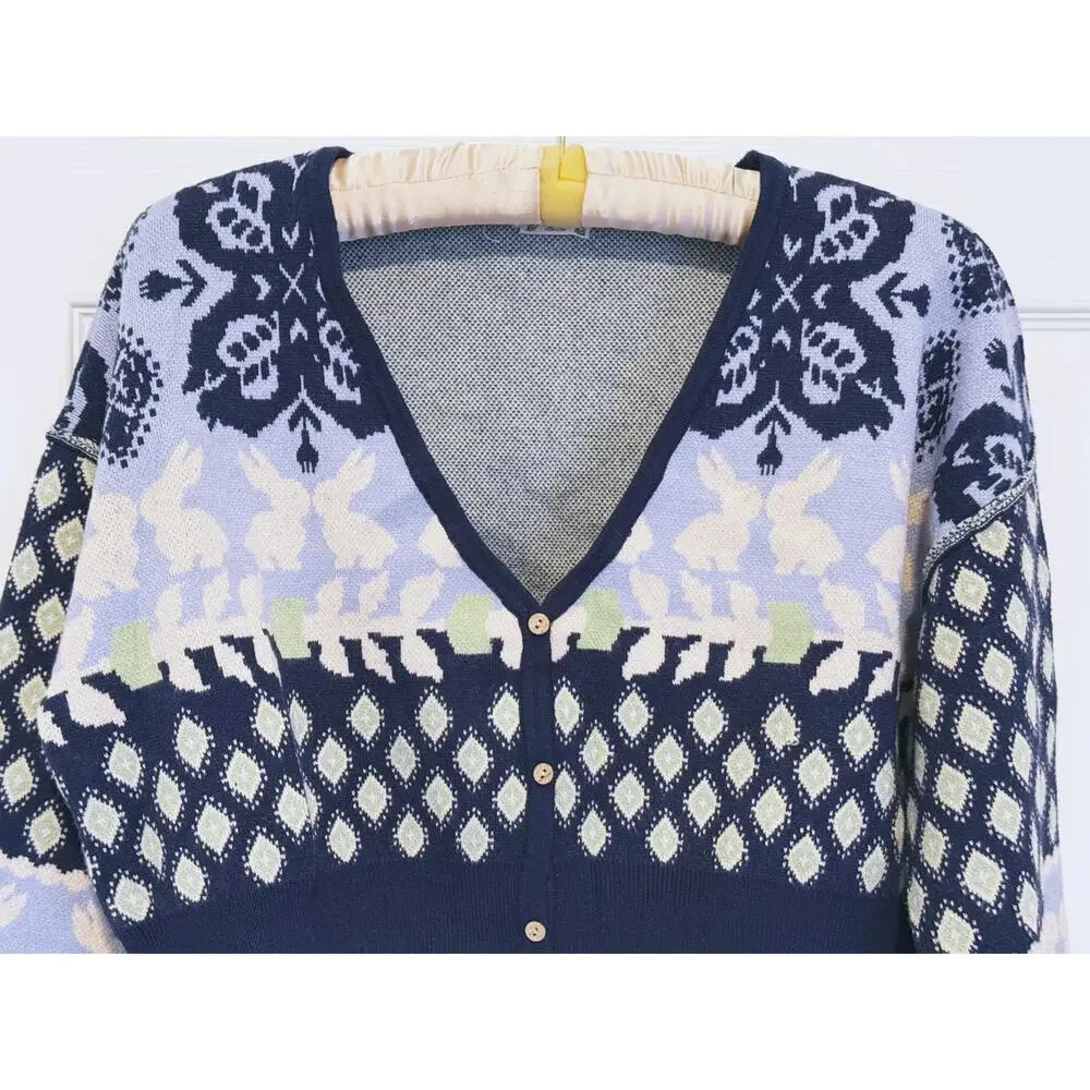 Free People Snow Bunny Knit SET Cardigan & Leggings XS Blue Lounge Nordic Indie